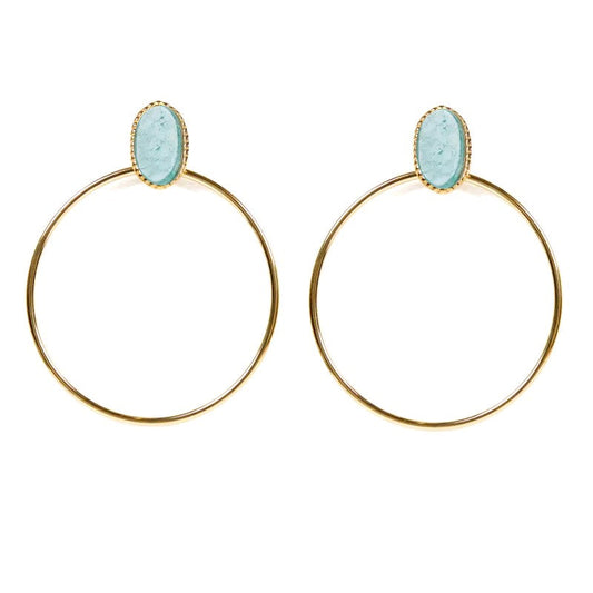 Boucles d'oreilles tombante Rihanna acier inoxydable pierres naturelles amazonite