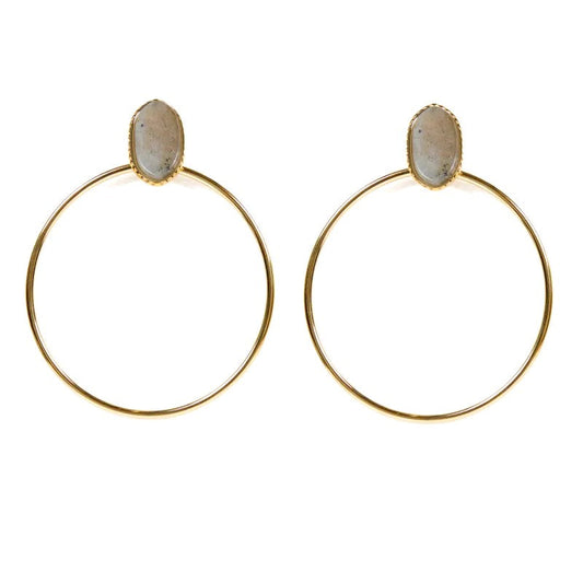 Boucles d'oreilles tombante Rihanna acier inoxydable pierres naturelles labradorite