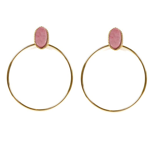 Boucles d'oreilles tombante Rihanna acier inoxydable pierres naturelles rhodonite