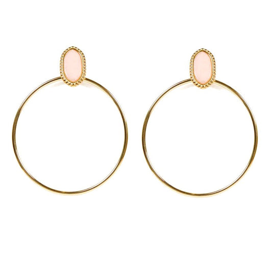 Boucles d'oreilles tombante Rihanna acier inoxydable pierres naturelles blanche