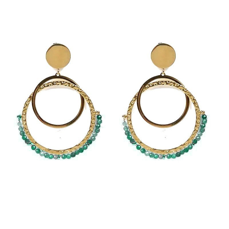 Boucles d'oreilles pendantes Laurie acier inoxydable pierres naturelles turquoise d'Afrique