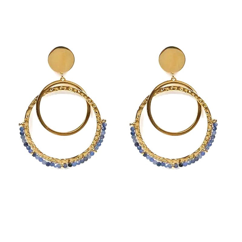 Boucles d'oreilles pendantes Laurie acier inoxydable pierres naturelles cordiérite