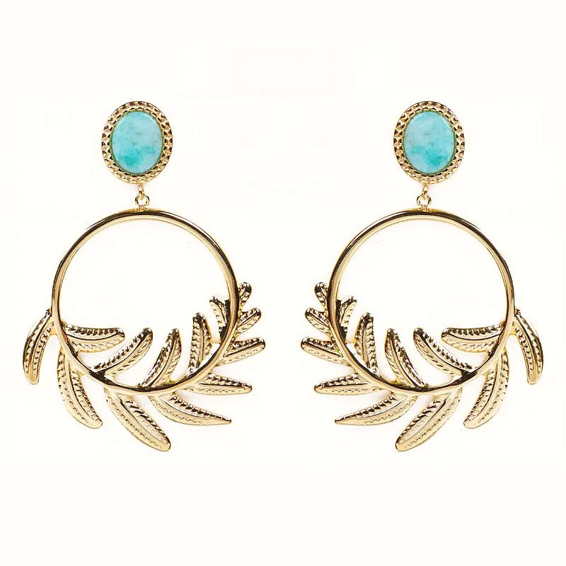 Boucles d'oreilles pendante Sohane acier inoxydable pierres naturelles amazonite