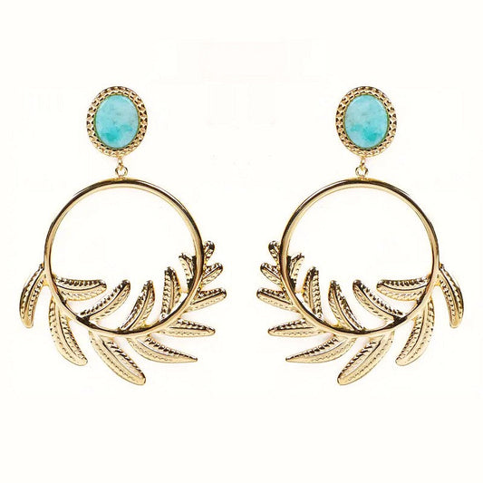 Boucles d'oreilles pendante Sohane acier inoxydable pierres naturelles amazonite