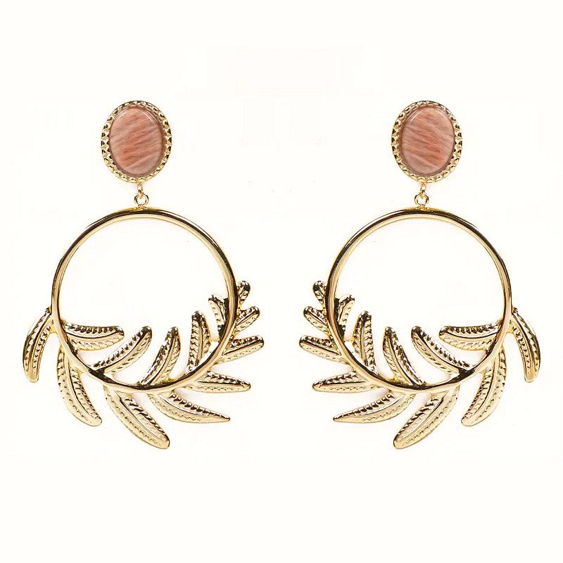 Boucles d'oreilles pendante Sohane acier inoxydable pierres naturelles du soleil