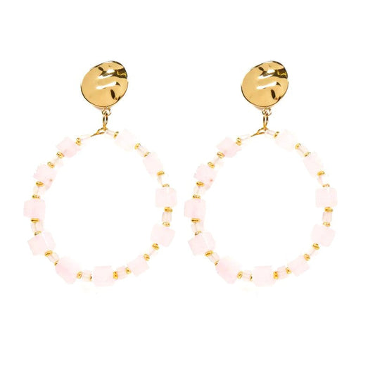 Boucles d'oreilles Créoles pendantes acier inoxydable pierres naturelles quartz