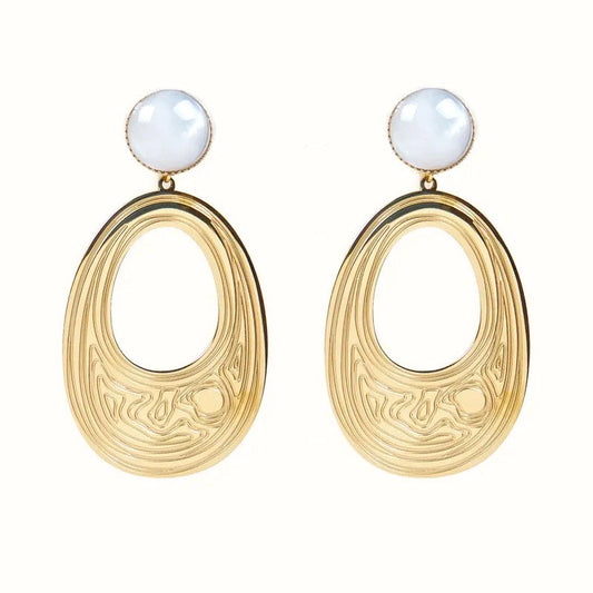 Boucles d'oreilles pendantes Marie acier inoxydable pierres naturelles nacre