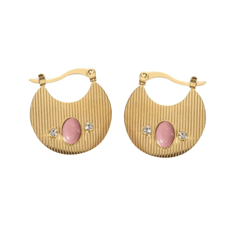 Boucles d'oreilles tombante Barbara acier inoxydable pierres naturelles rhodonite