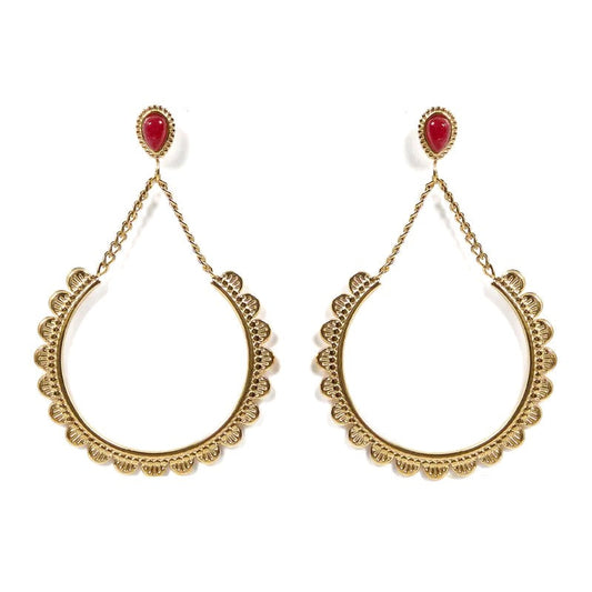 Boucles d'oreilles pendantes Anaé acier inoxydable pierres naturelles agate rouge