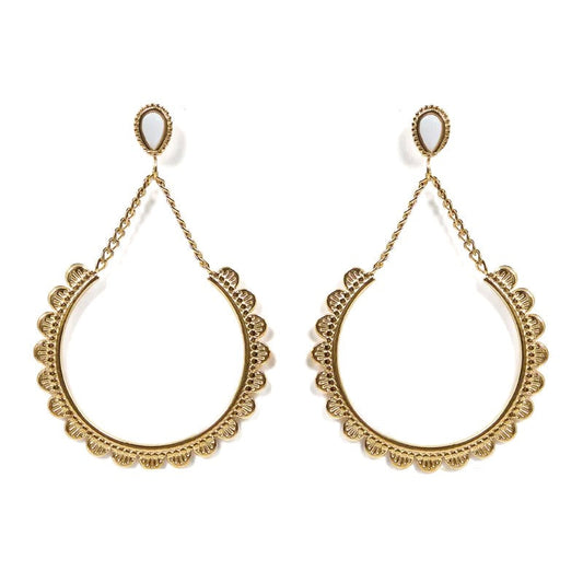 Boucles d'oreilles pendantes Anaé acier inoxydable pierres naturelles nacre