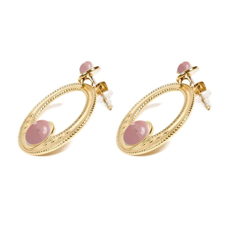 Boucles d'oreilles tombante Carla acier inoxydable pierres naturelles rhodonite