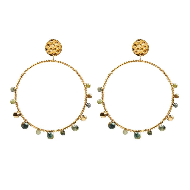 Boucles d'oreilles tombante Marie acier inoxydable pierres naturelles turquoise d'Afrique