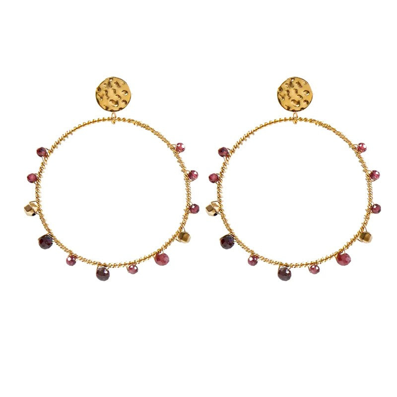 Boucles d'oreilles tombante Marie acier inoxydable pierres naturelles grenat