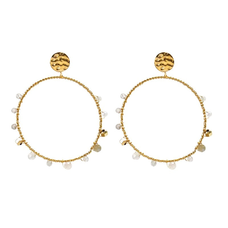 Boucles d'oreilles tombante Marie acier inoxydable pierres naturelles labradorite