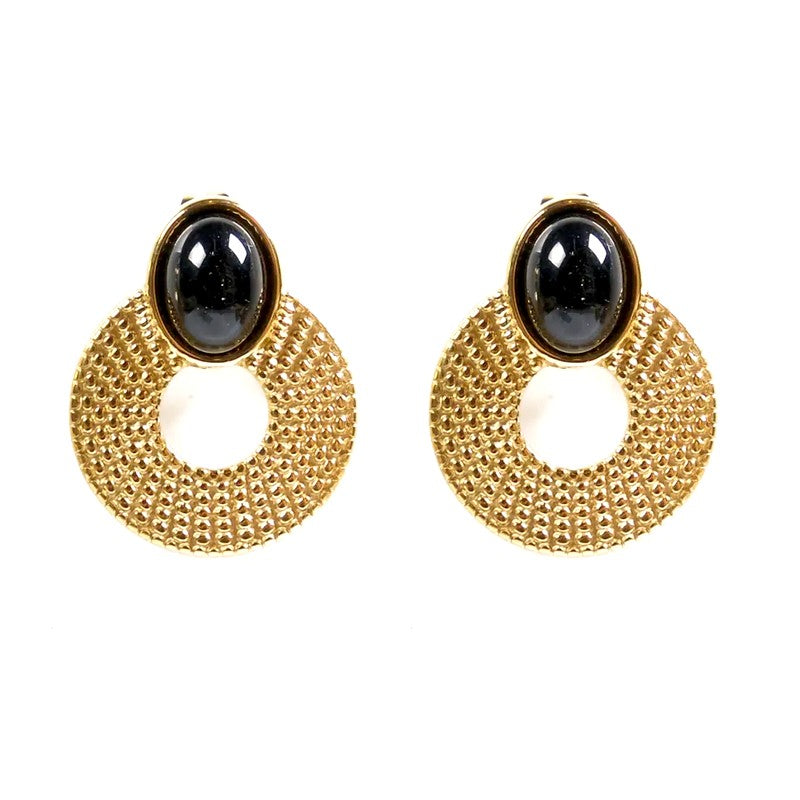 Boucles d'oreilles pendante Thaîs acier inoxydable pierres naturelles agate noir