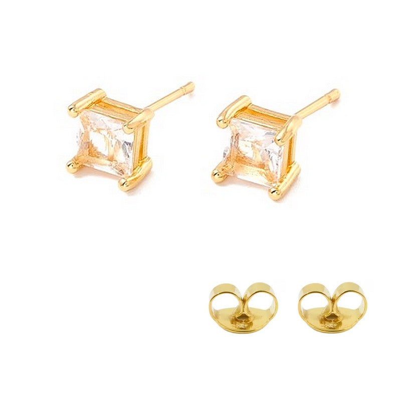 Boucles d'oreilles puces carré diamant CZ 5 mm