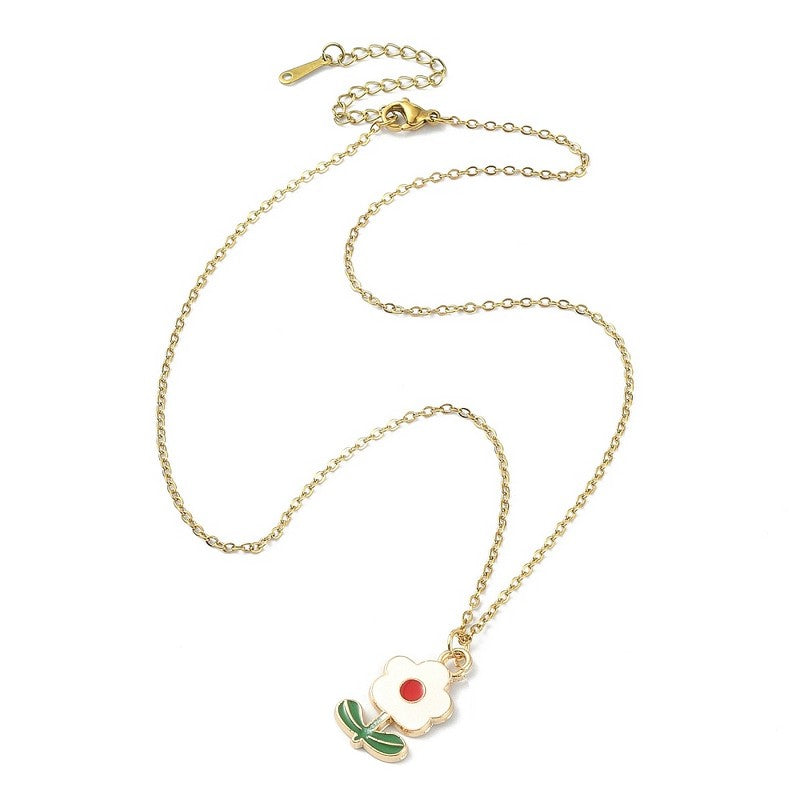 Chaîne collier acier inoxydable fleur blanche