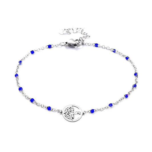 Bracelet acier inoxydable maille forçat bleu arbre de vie