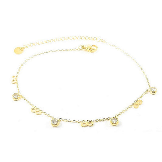 Chaîne de cheville acier inoxydable infini or diamant CZ