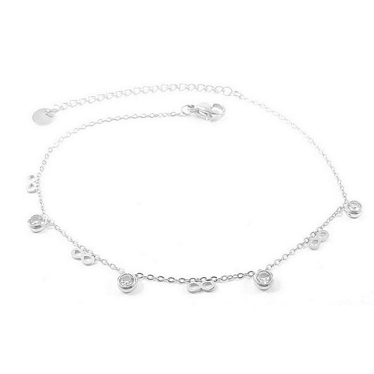 Chaîne de cheville acier inoxydable infini argenté diamant CZ