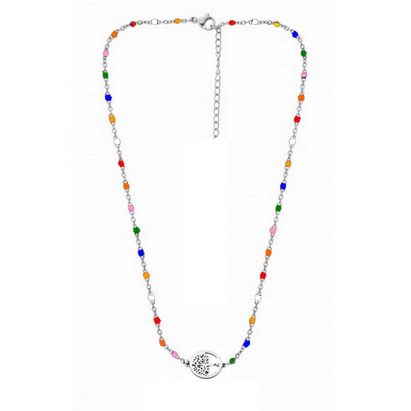 Chaîne collier acier inoxydable maille forçat multi color arbre de vie