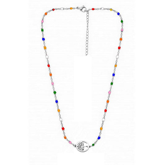 Chaîne collier acier inoxydable maille forçat multi color arbre de vie