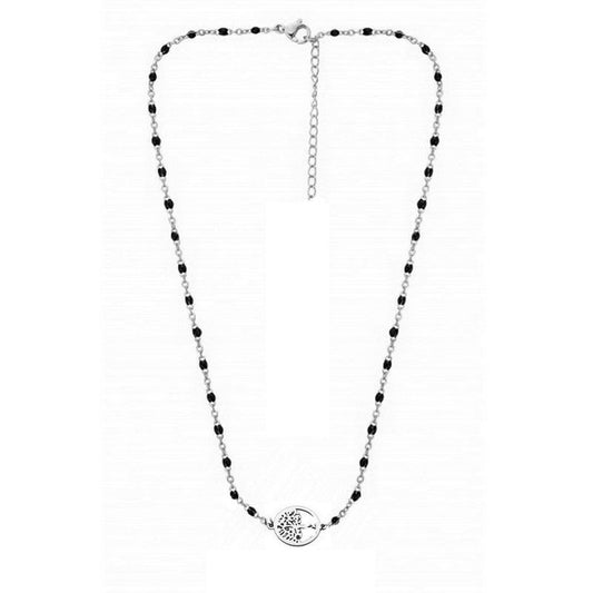Chaîne collier acier inoxydable maille forçat noir arbre de vie