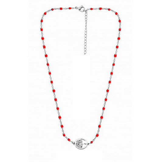 Chaîne collier acier inoxydable maille forçat rouge arbre de vie