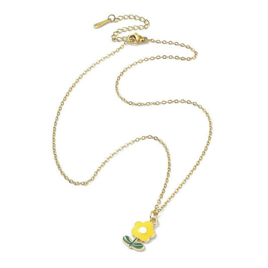 Chaîne collier acier inoxydable fleur jaune