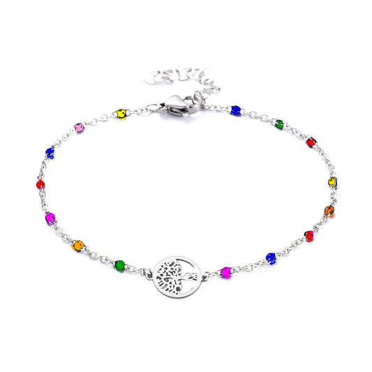 Bracelet acier inoxydable maille forçat multi color arbre de vie
