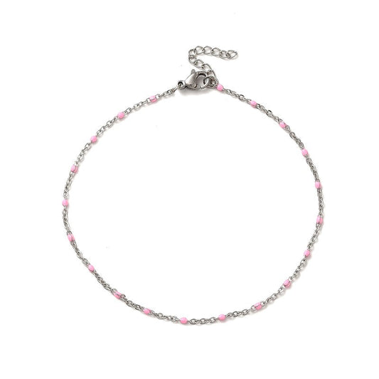 Bracelet acier inoxydable émaillé rose