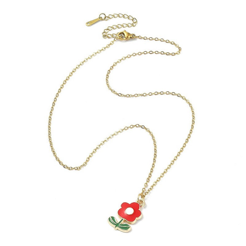 Chaîne collier acier inoxydable fleur rouge