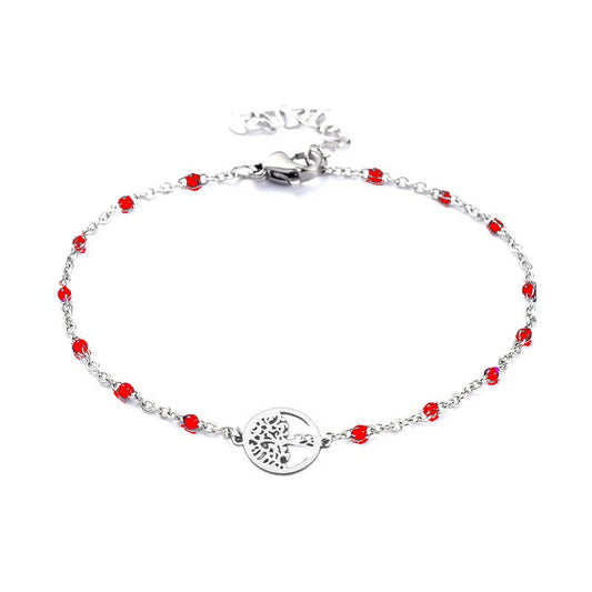 Bracelet acier inoxydable maille forçat rouge arbre de vie