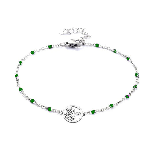 Bracelet acier inoxydable maille forçat vert arbre de vie